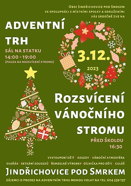 Plakát 3. 12. 2023 Adventní trh a rozsvícení stromu